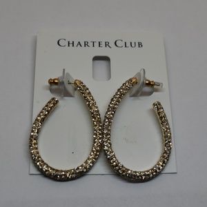 Charter Club Gold Tone Pave Elongated Hoop Earrin